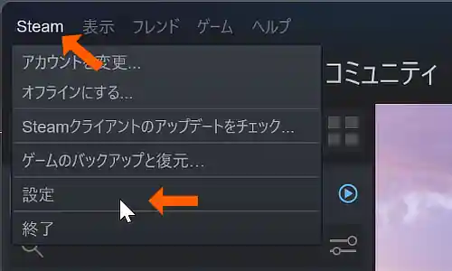 Steamから設定を選択