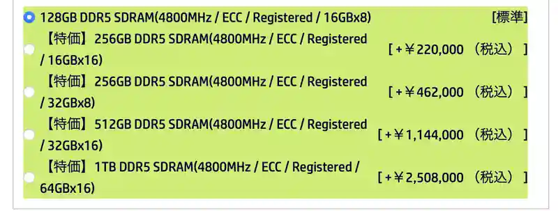 メモリー 128GB DDR5 SDRAM(4800MHz ECC)