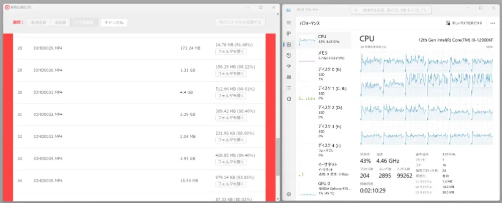 動画圧縮のプロを録画するB's動画レコーダー9。CPUの使用率